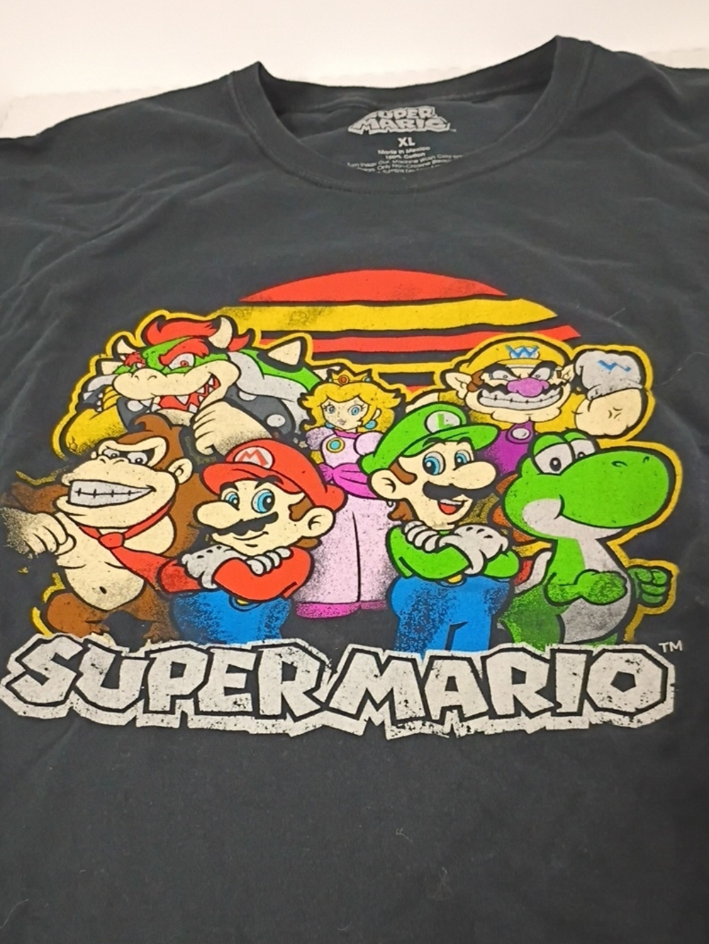 Nintendo Super Mario Black Tee with Multicolor Character Print